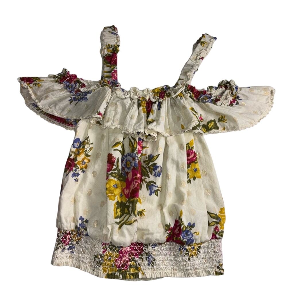 House of Harlow 1960 Floral Cold Shoulder Smocked Crop Boho Cottagecore Size M